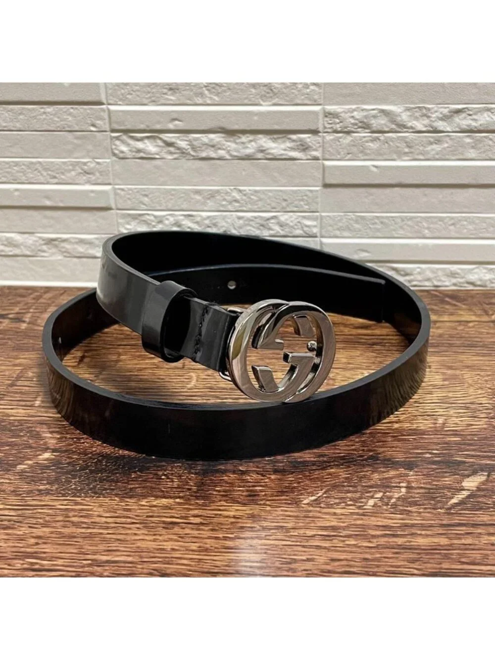 Gucci Leather GG Interlocking Silver Belt Black